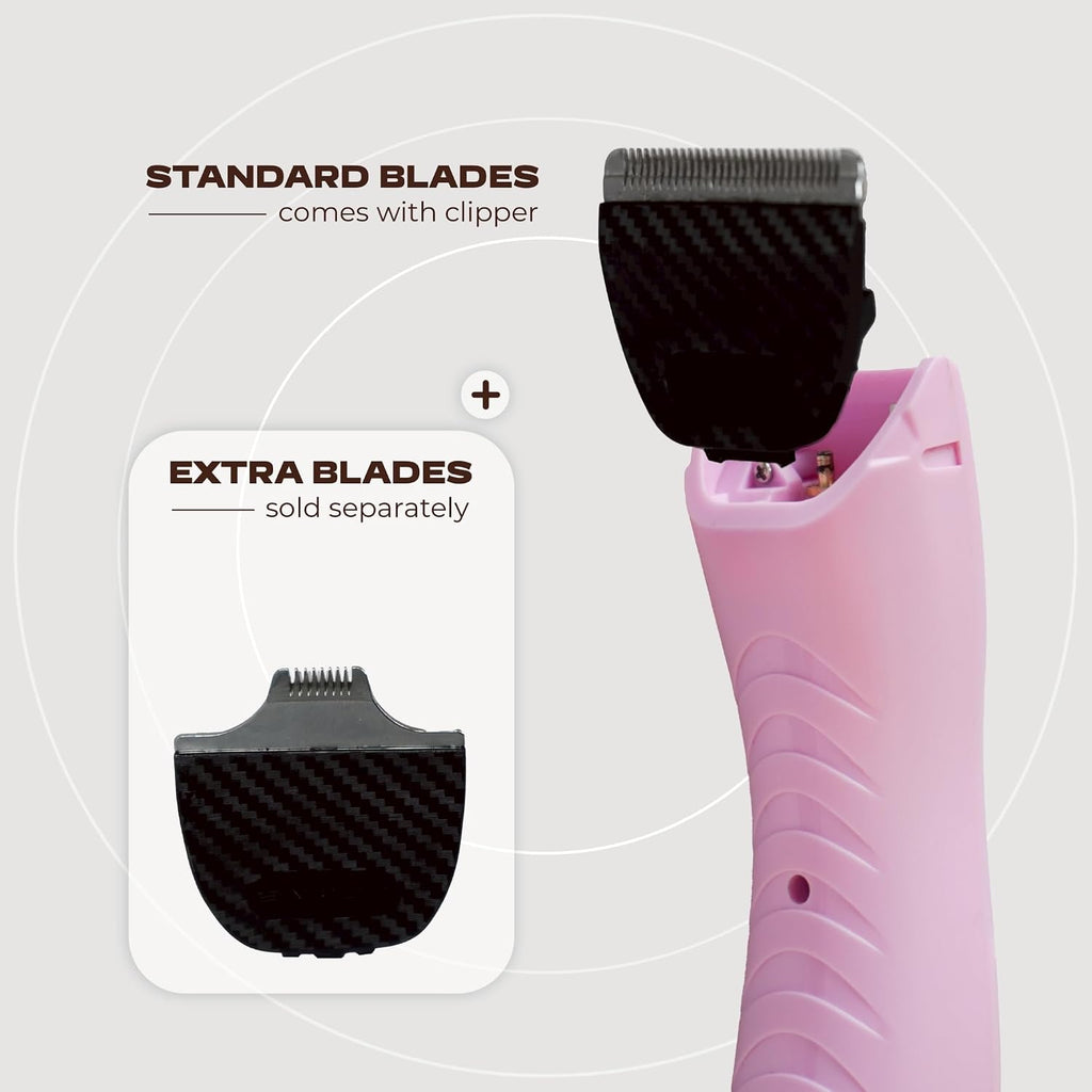 Balmoni lightweight dopamine pink pet trimmer being unboxed with all inclusive grooming accessories.
