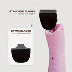 Balmoni lightweight dopamine pink pet trimmer being unboxed with all inclusive grooming accessories.