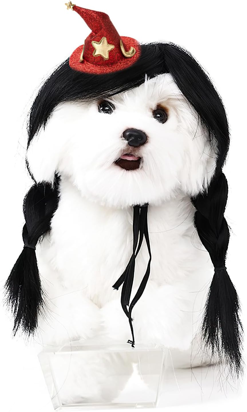 HOWWFALY Dog Costume Cat Apparel Dog Toys Curly Braids Headgear Wigs Styling Cute Funny Pet Hair Accessories Decoration for Halloween, Christmas, Parties(Flax) - Image 11