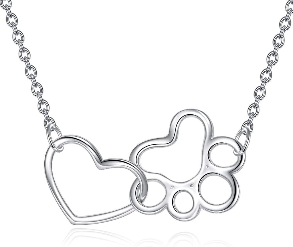 Premium ONEFINITY paw print sterling silver necklace for women product dimensions view