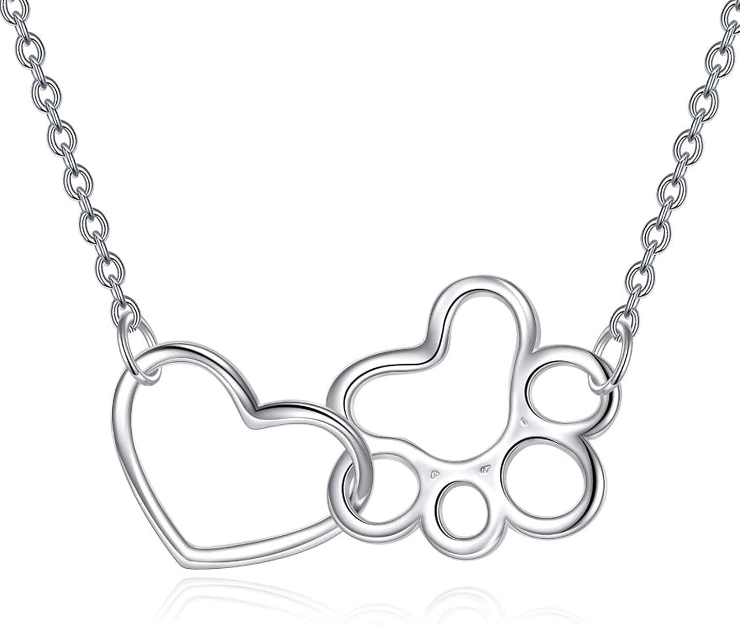 Premium ONEFINITY paw print sterling silver necklace for women product dimensions view