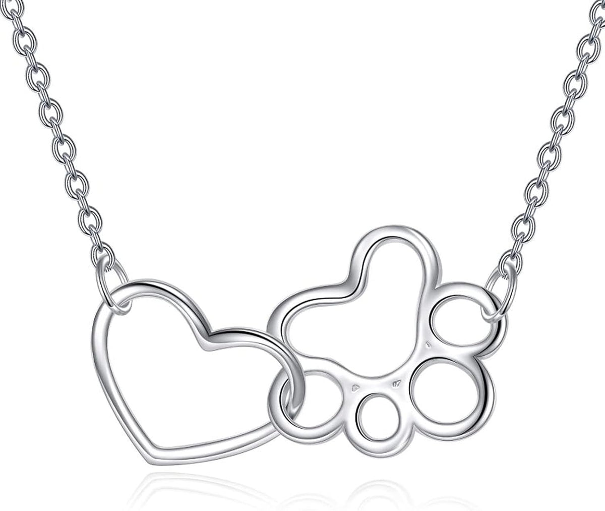 Premium ONEFINITY paw print sterling silver necklace for women product dimensions view