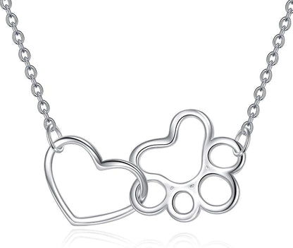 Premium ONEFINITY paw print sterling silver necklace for women product dimensions view