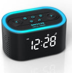 Reacher Digital Alarm Clock and White Noise Machine front view showing blue night light.