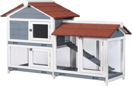 Good Life Two Floors 62" Wooden Outdoor Indoor Roof Waterproof Bunny Hutch Rabbit Cage Guinea Pig Coop PET House for Small to Medium Animals with Stairs and Cleaning Tray PET537 - Image 1