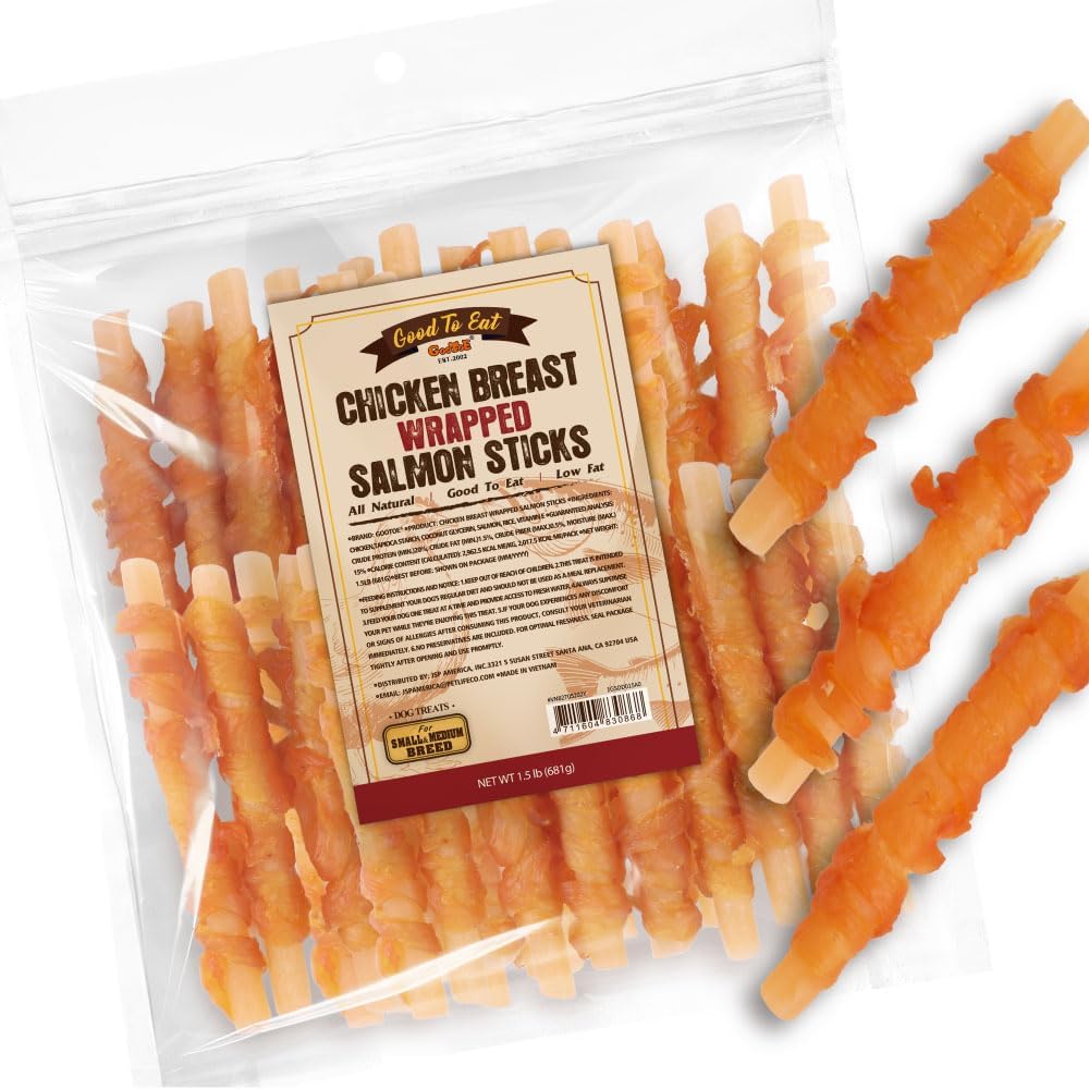 Gootoe chicken breast wrapped salmon sticks dog treats front view premium training chews