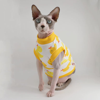 Sphynx Hairless Cat Summer Cotton T-Shirts Cat Vest Pet Clothes,Round Collar Vest Kitten Shirts Sleeveless, Cats & Small Dogs Apparel (Medium, Yellow Ducks) - Image 5
