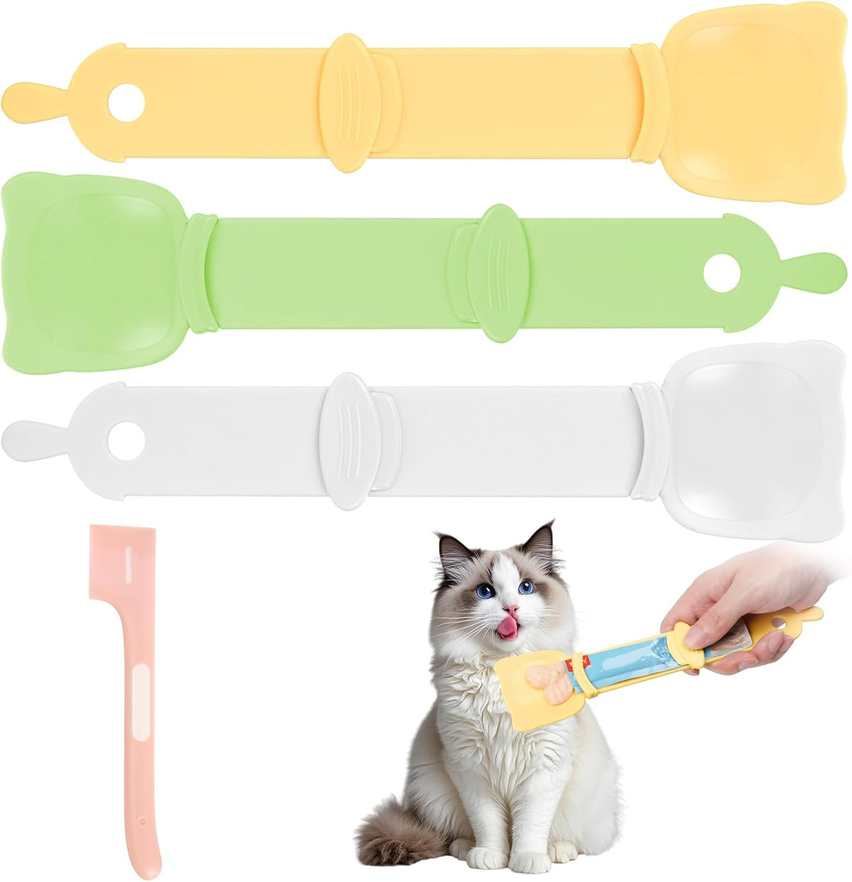 Yummy Sam 2pcs Cat Strip Feeders, Kitten Strip Squeeze Spoon for Wet Food and Liquid Snack, Cat Lickable Puree Treat Food Dispenser Pet Food Mixing Spoon Feeding Scoop for Puppies Small Pets - Image 9