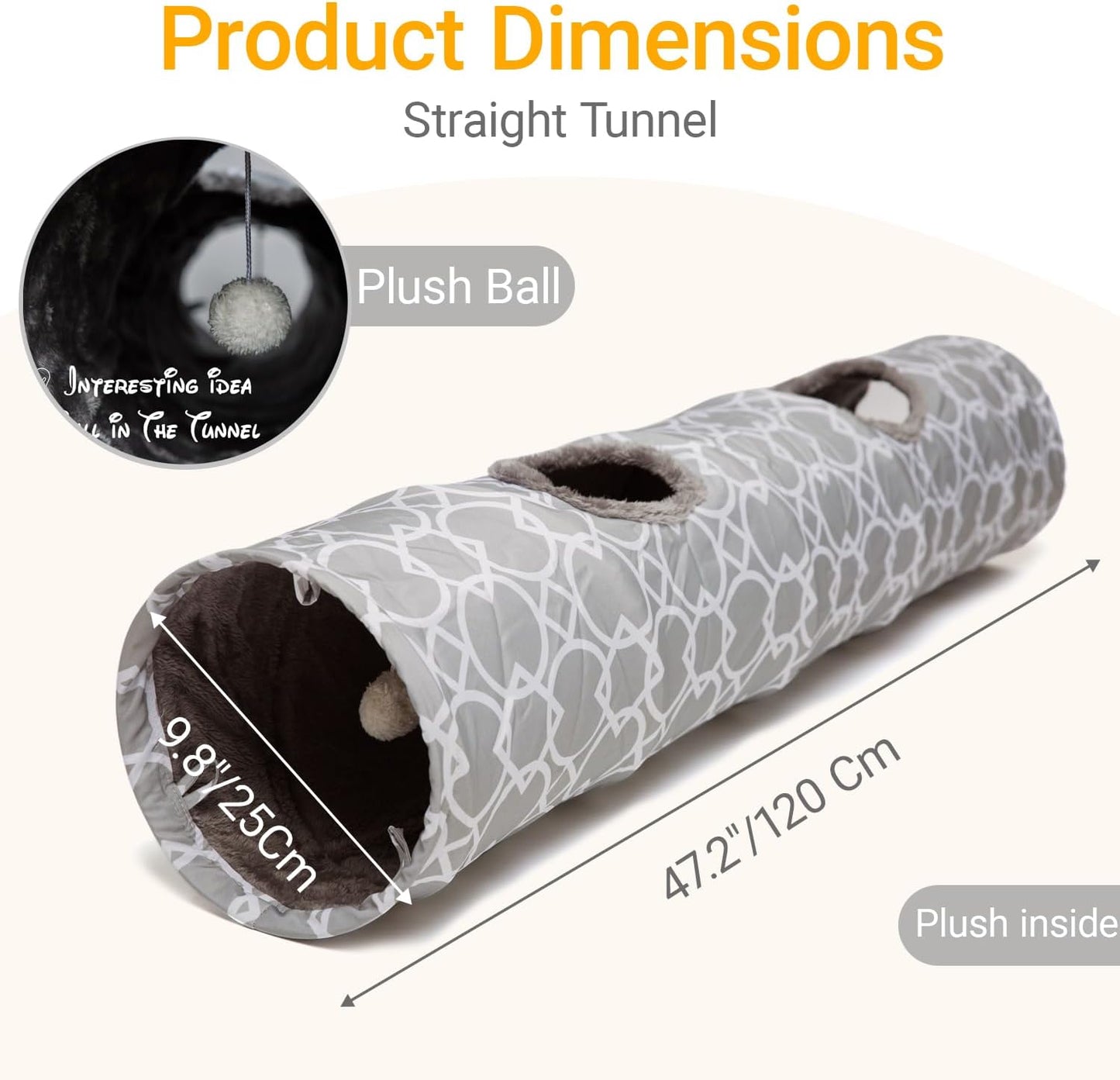 Soft flannel lined kitten tunnel toy folded flat for storage