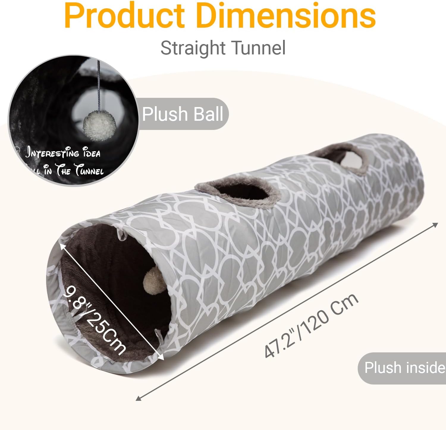 Soft flannel lined kitten tunnel toy folded flat for storage