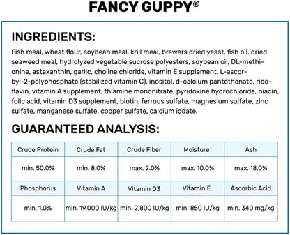 Back of Hikari Fancy Guppy packaging showing nutritional information