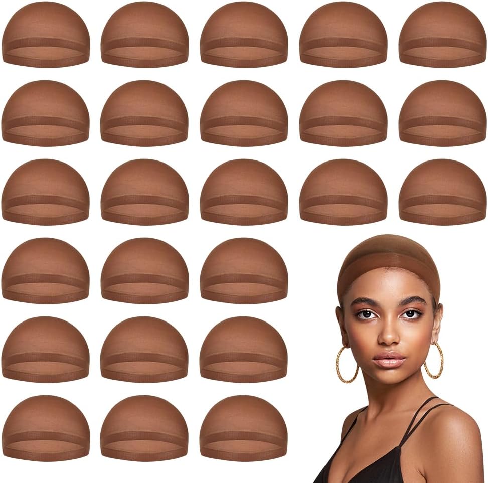 Mykurs dark brown stocking wig caps 24 pack front view
