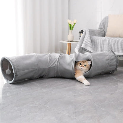 Close-up of the durable steel spring frame construction and secure stitching on the pet play tube.