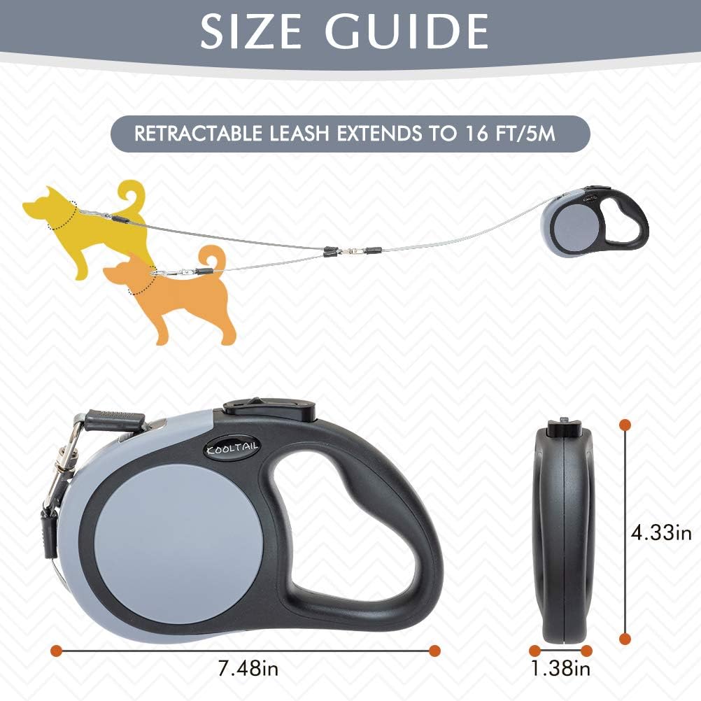 Kooltail 16 feet extendable dog lead for two dogs