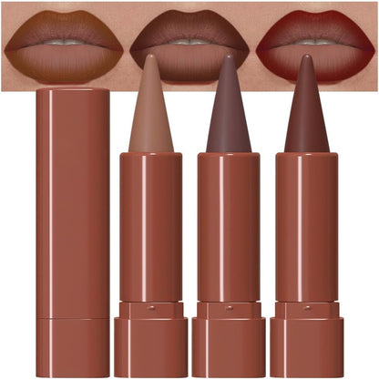 Evpct 3 piece matte lipstick and lip liner crayon set in wine red and maroon