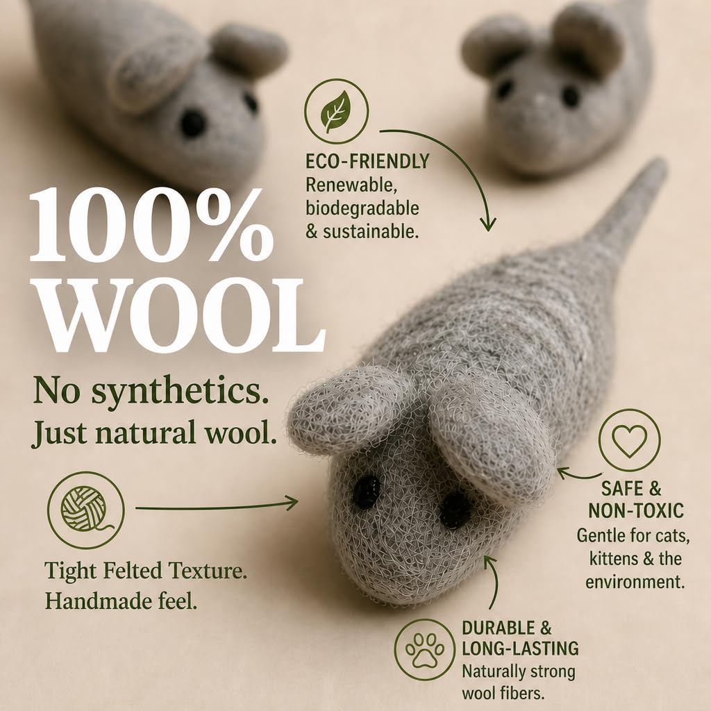 Earthtone Solutions catnip free natural wool kitten play mice top view