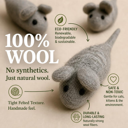 Earthtone Solutions catnip free natural wool kitten play mice top view