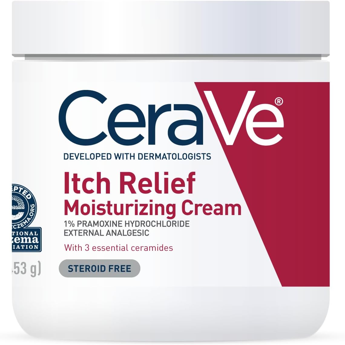 CeraVe Itch Relief Moisturizing Cream 16 Ounces front view tub for eczema relief