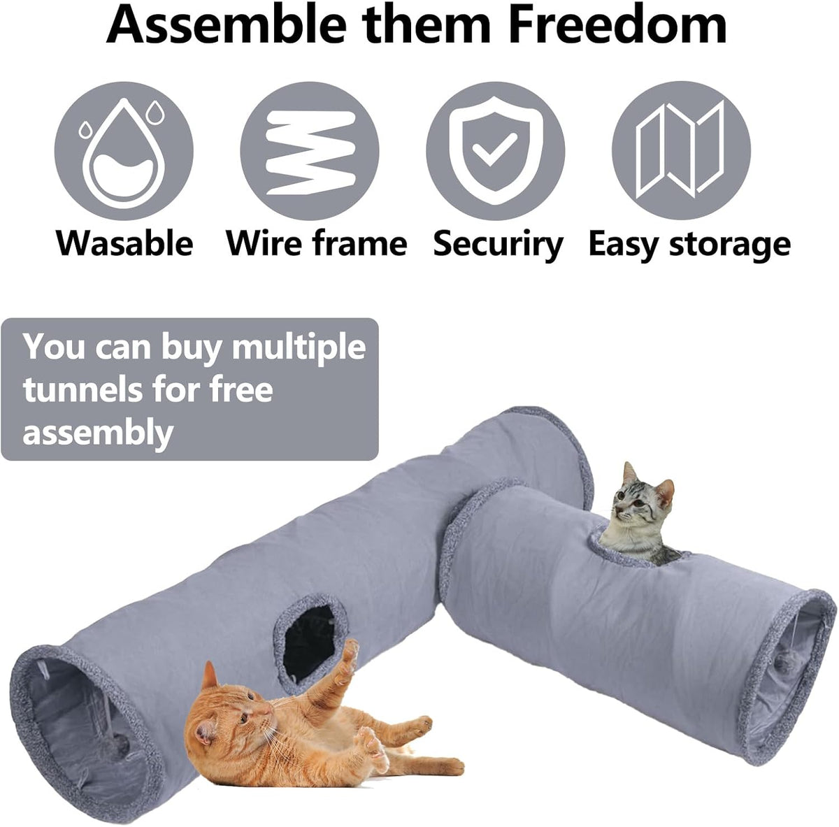 TiLanmiy suede kitten tunnel showing the fully enclosed steel frame interior.