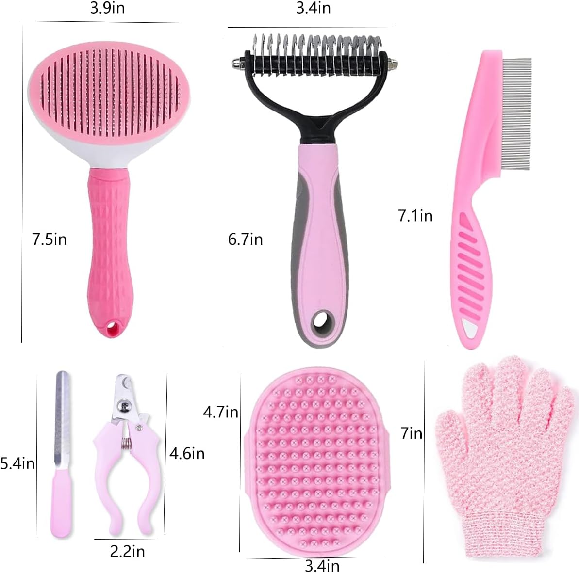 KEEPLKVOC pink pet deshedding tools close up showcasing the stainless steel dematting comb and flea comb.
