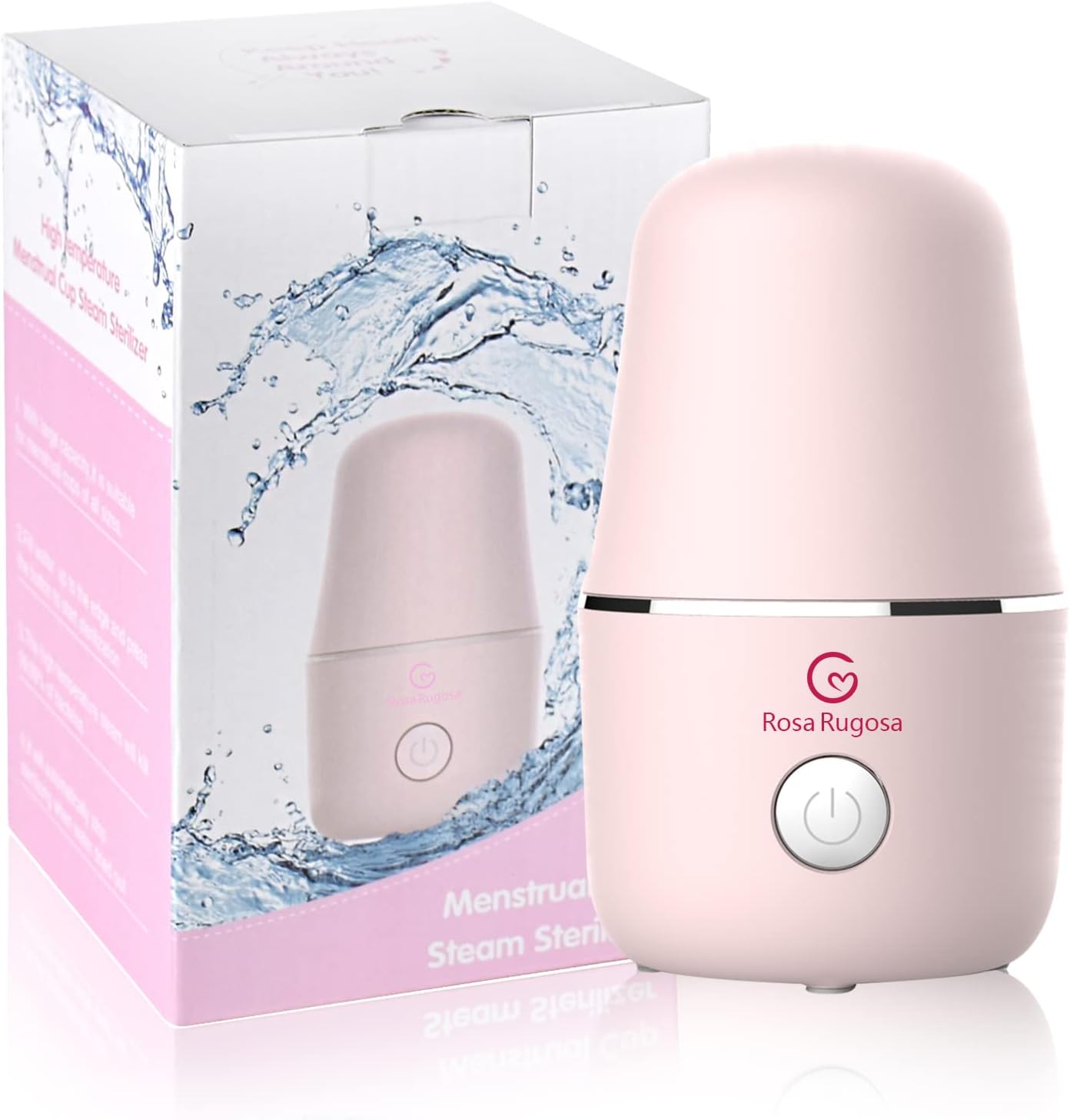 Rosa Rugosa Menstrual Cup Sterilizer pink steamer front view for feminine hygiene.