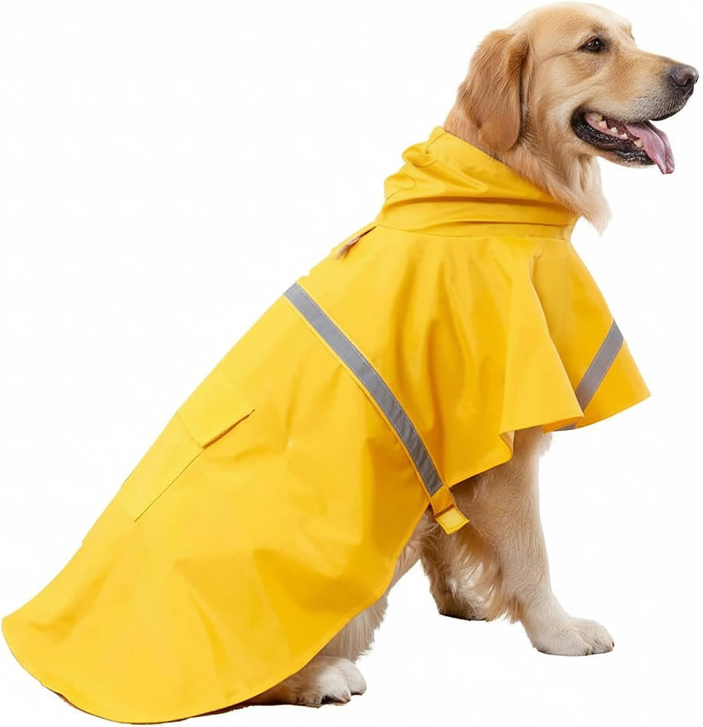 HAPEE dog raincoat yellow poncho jacket front view on large golden retriever