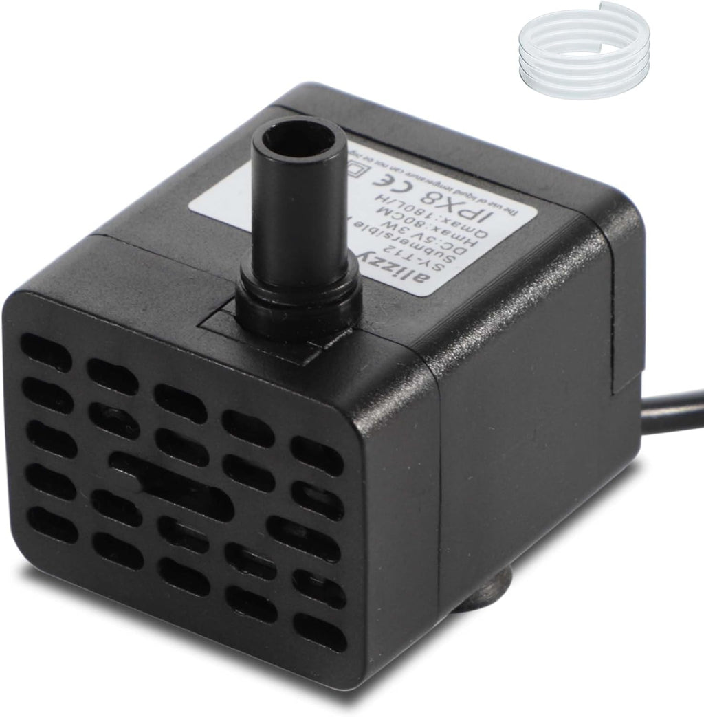 Alizzy small submersible water pump front view showcasing compact black design.
