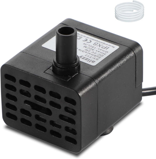 Alizzy small submersible water pump front view showcasing compact black design.
