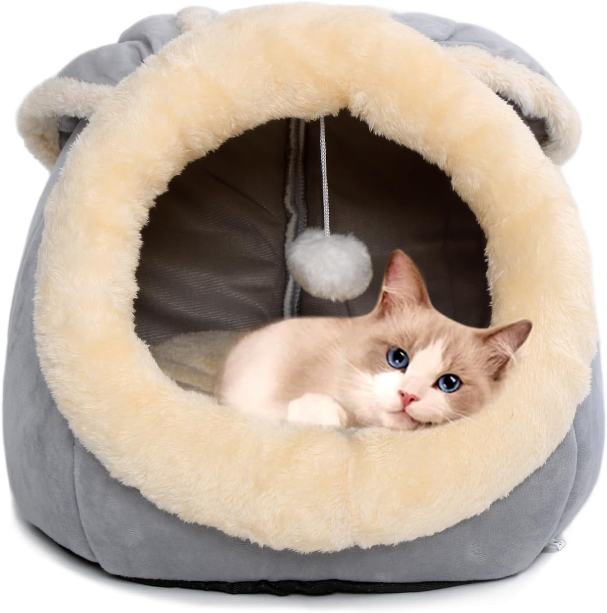 Lcybem rabbit-shaped cat cave bed in grey front view