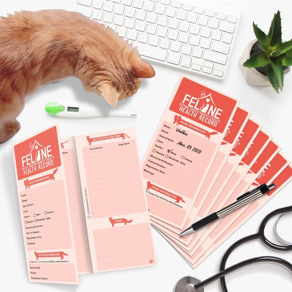 Anzon Mories veterinary record card layout detailing weight charts and vet appointment notes.