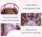 Packable pink pet raincoat folded into its compact travel pouch