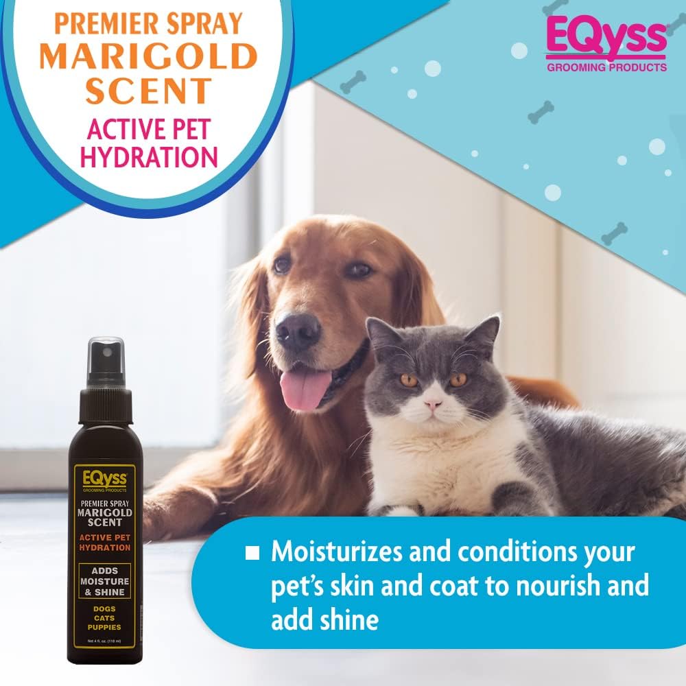 EQyss conditioning spray for dogs and cats showing the non greasy hydration formula benefits