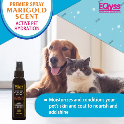 EQyss conditioning spray for dogs and cats showing the non greasy hydration formula benefits