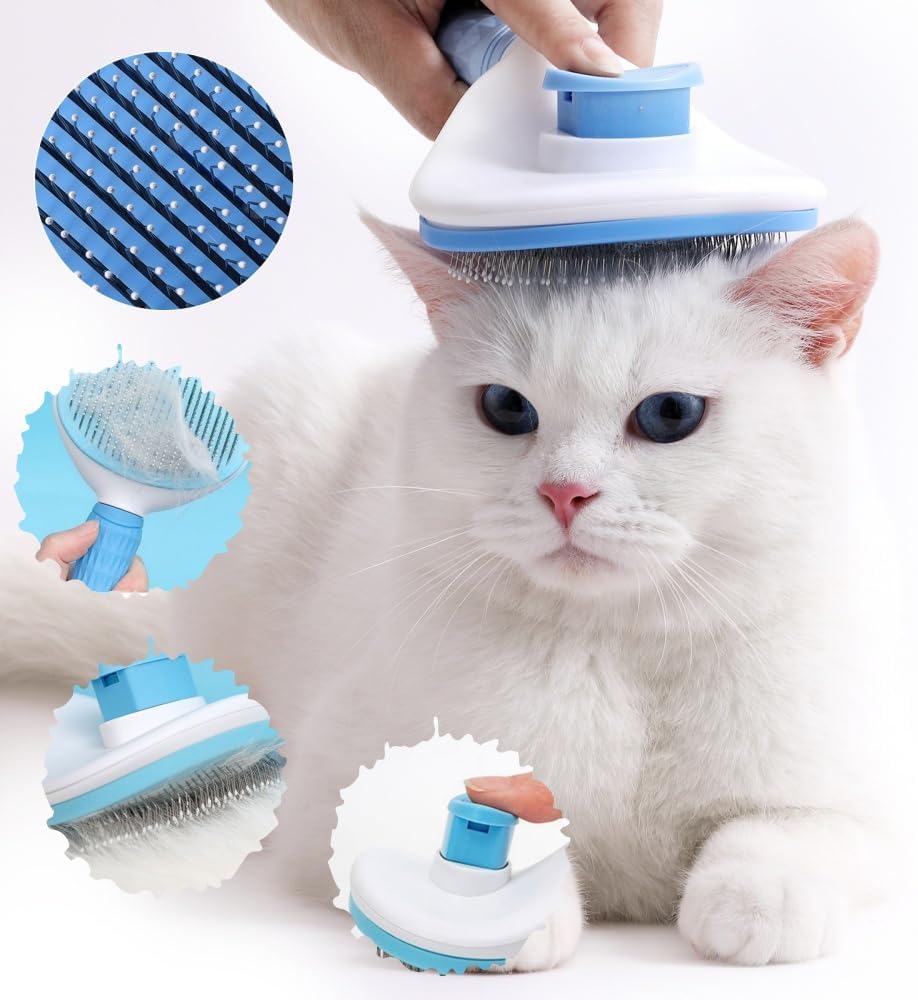 JRKOETY dog and cat de-shedding tool highlighting the gentle stainless steel pins layout