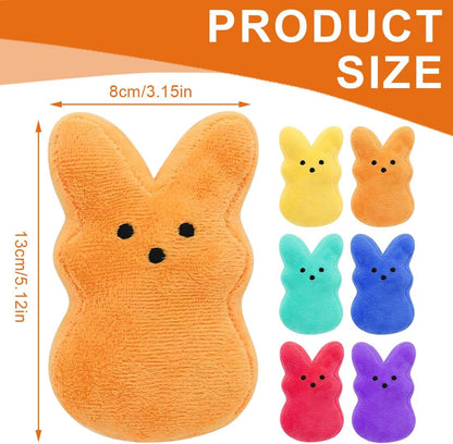 Pack of six colorful rabbit shaped soft cat toys with carrot patterns.