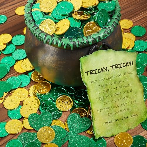 Imported holiday gold coins scattered on a festive table setting