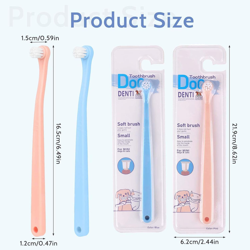 Two blue and pink pet toothbrushes with mini heads