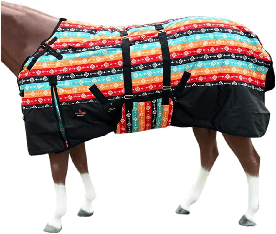 Black Aztec 72 in HILASON 1200D Winter Waterproof Poly Horse Turnout Blanket Belly Wrap - Image 12
