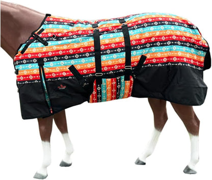 Black Aztec 72 in HILASON 1200D Winter Waterproof Poly Horse Turnout Blanket Belly Wrap - Image 12
