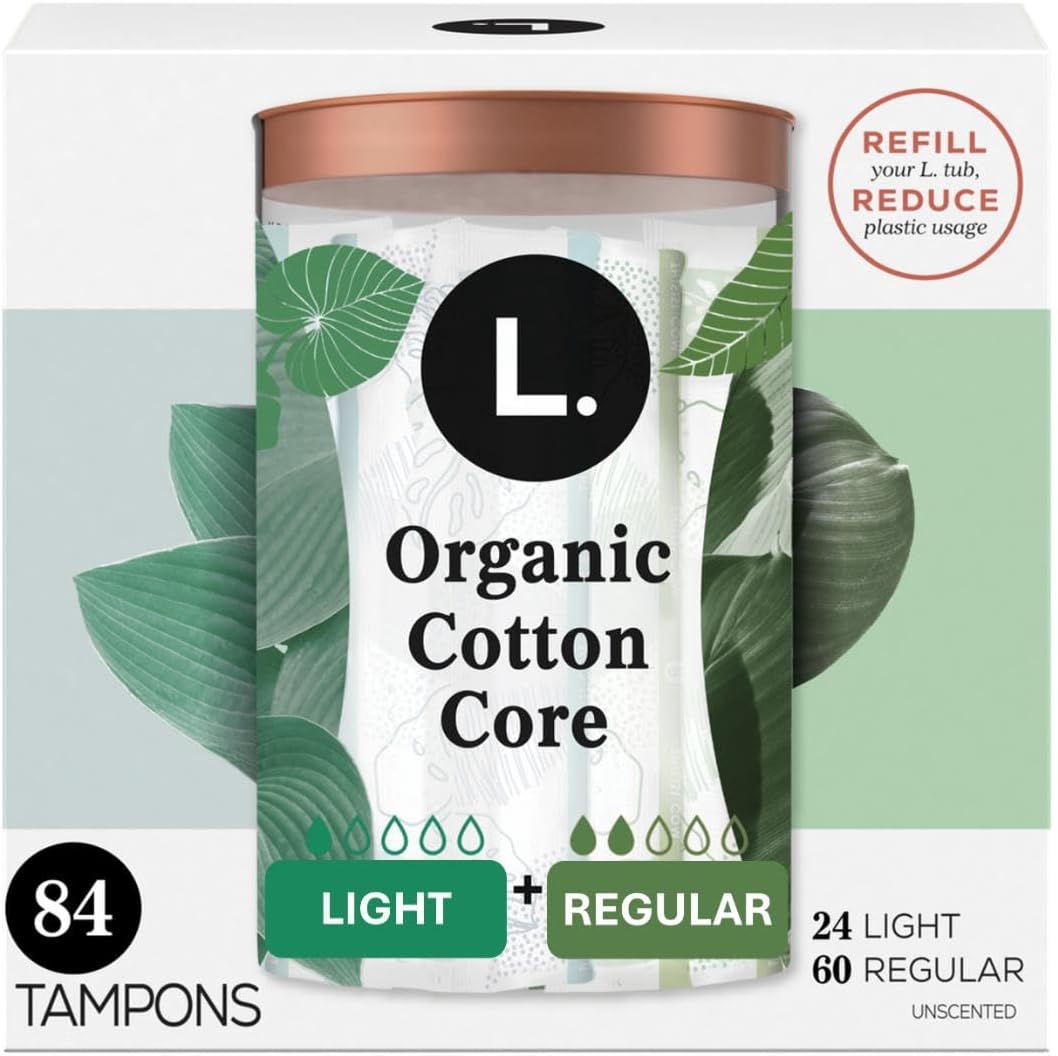 L. Organic Cotton Tampons 84 count multipack front view