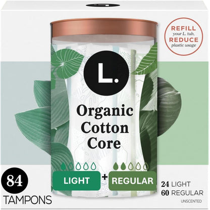 L. Organic Cotton Tampons 84 count multipack front view