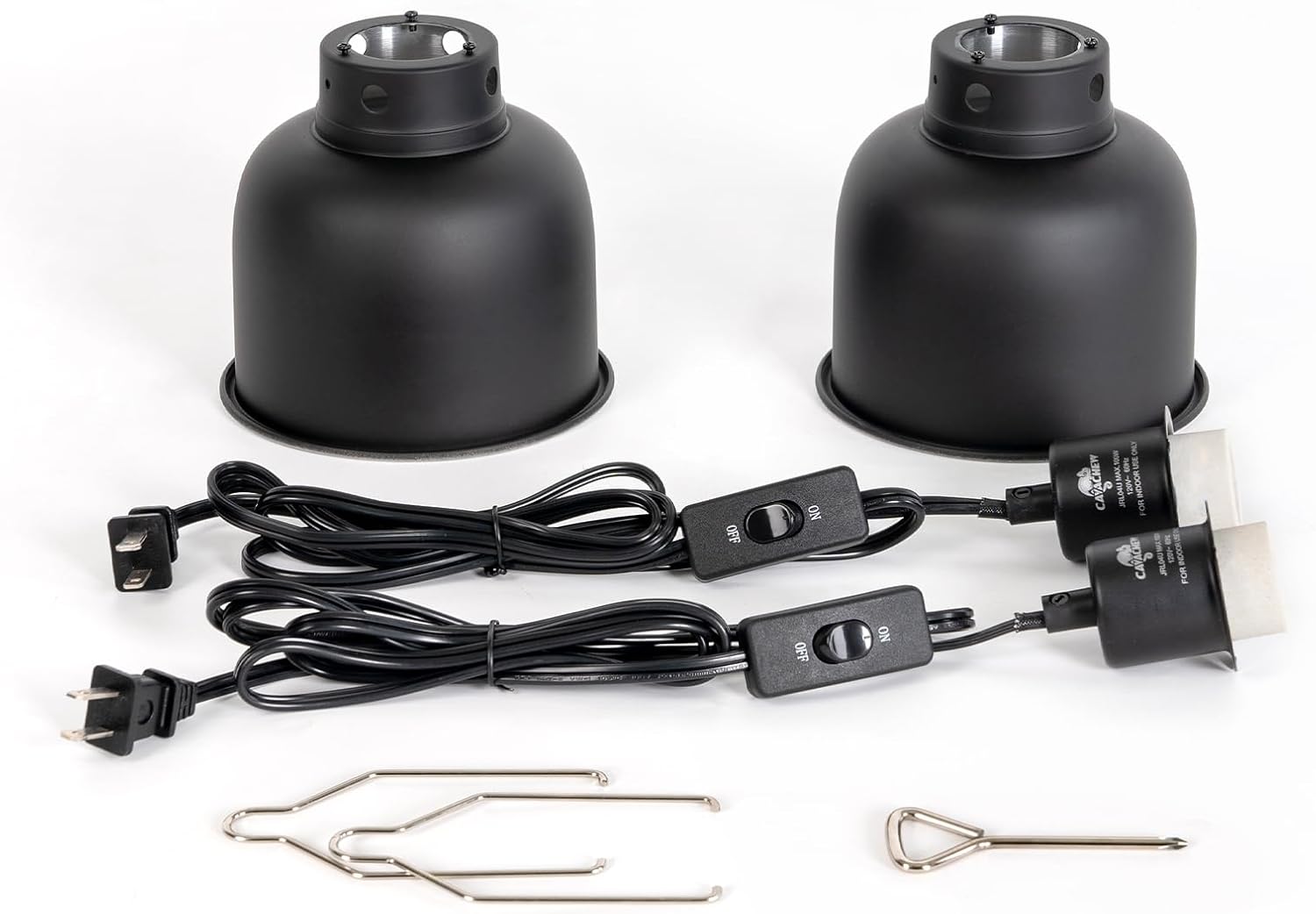Cavachew two pack reptile lamps positioned above a glass reptile terrarium enclosure.