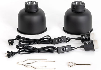 Cavachew two pack reptile lamps positioned above a glass reptile terrarium enclosure.