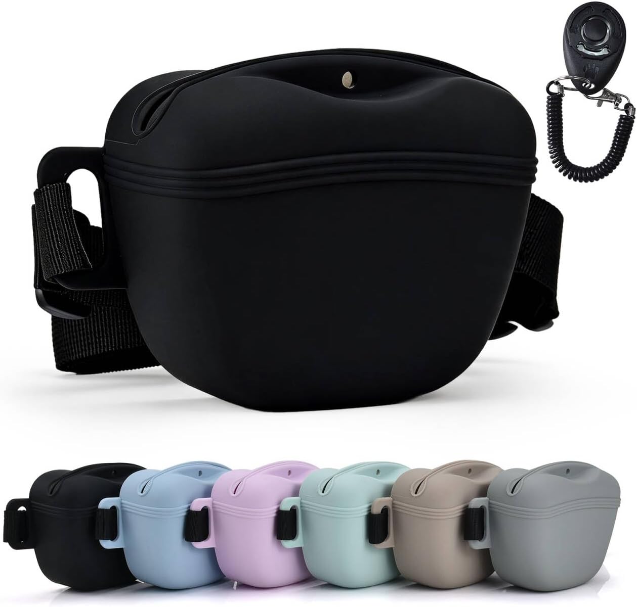 AOKLANT pet training snack pouch front view black silicone dog treat bag