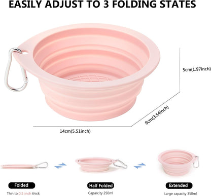 Durable food grade silicone dog feeding bowls shown in compact collapsed form
