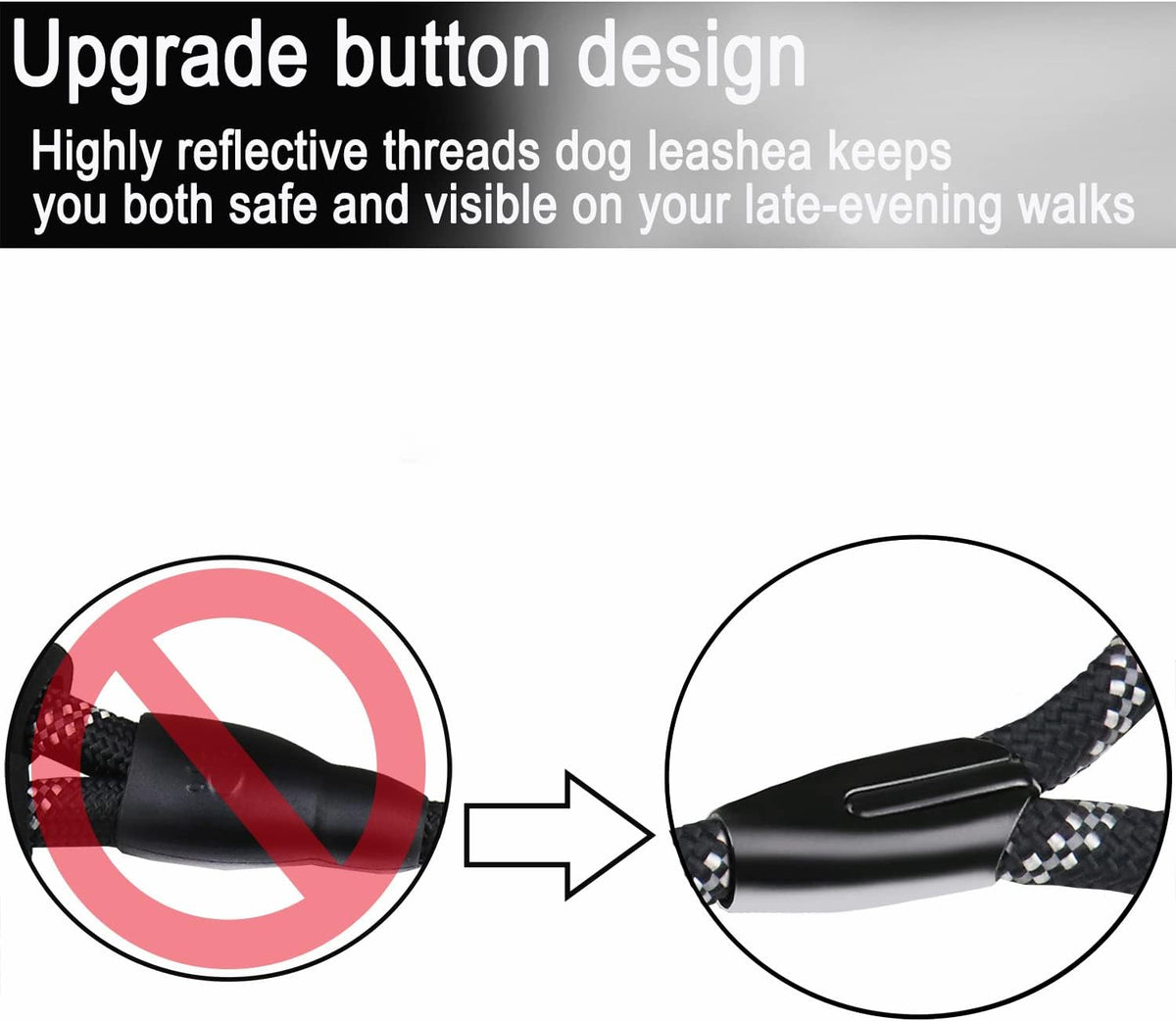 Heavy duty weather resistant black rope leash loop adjustment view