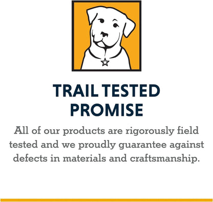 Dog wearing Alpenglow Pink Ruffwear harness on a hiking trail