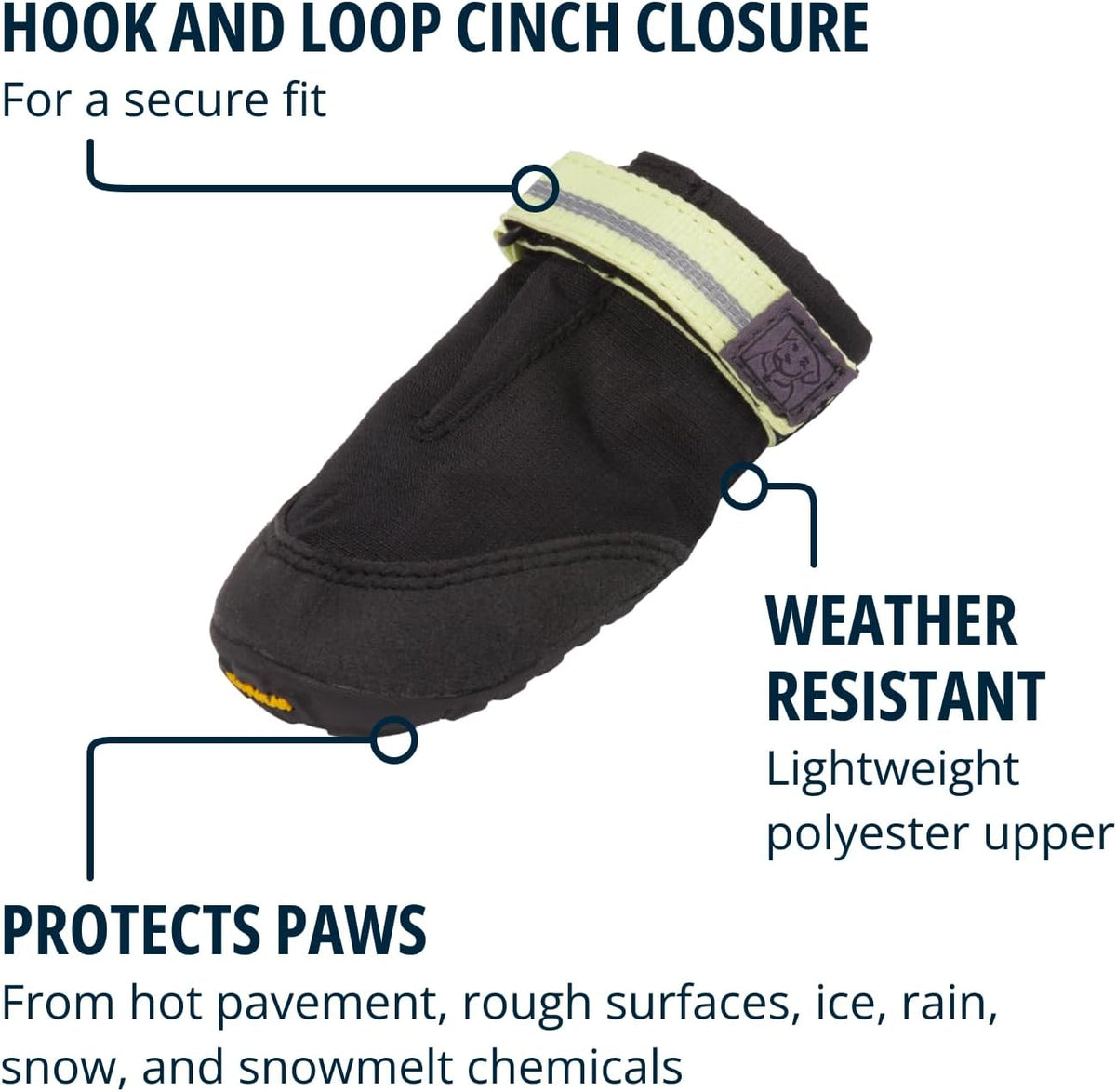 Ruffwear dog shoes demonstrating secure fit on a dog paw