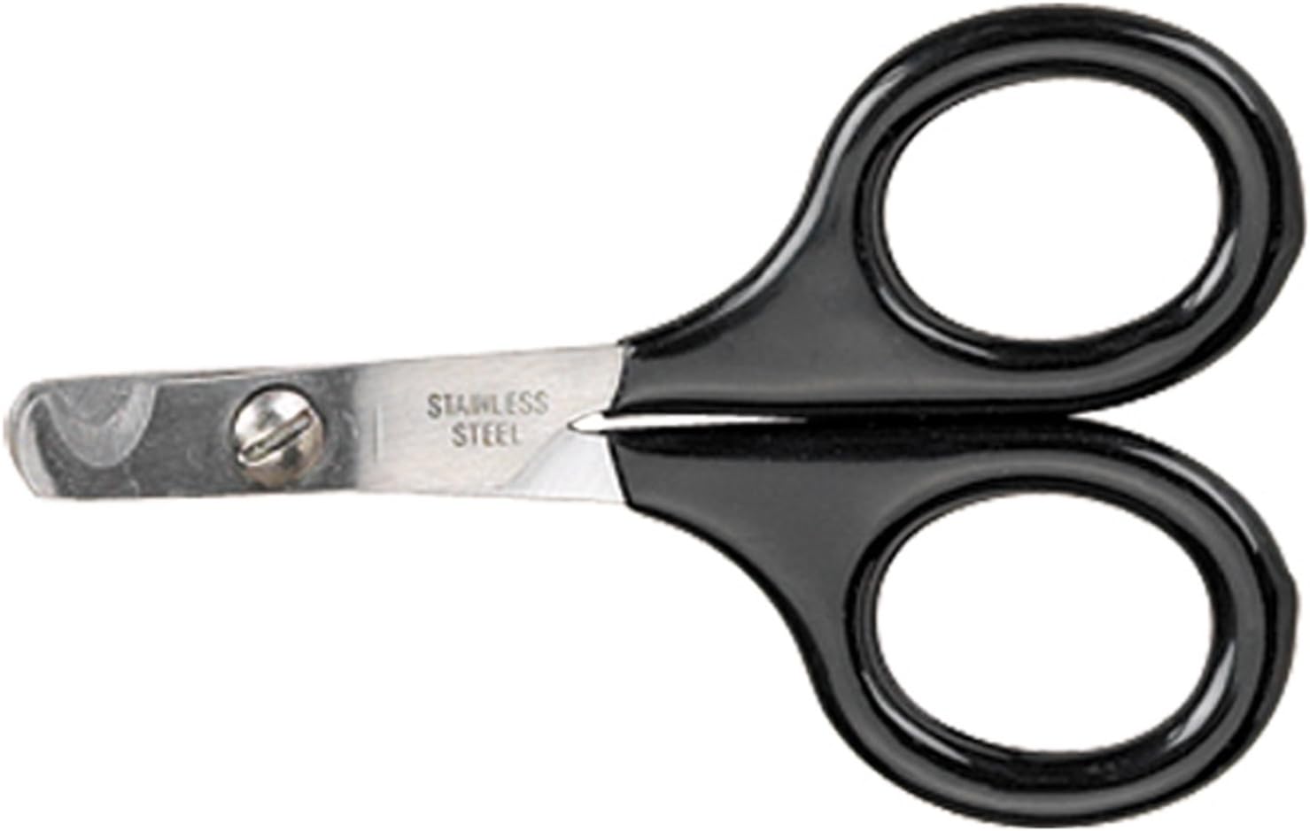 Stainless steel pet nail scissors showing vinyl-coated handles