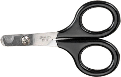 Stainless steel pet nail scissors showing vinyl-coated handles